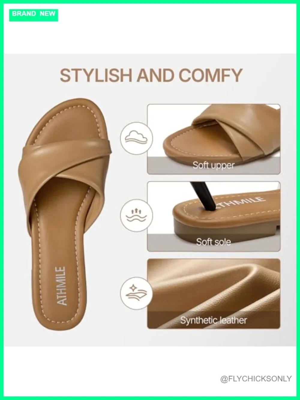 Dressy Summer Flat Sandals with Ankle Strap - Comfortable Slide Sandals for